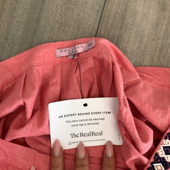 Calypso St. Barth embroidered square neck shift dress pockets pink blue size xs - Picture 6 of 8